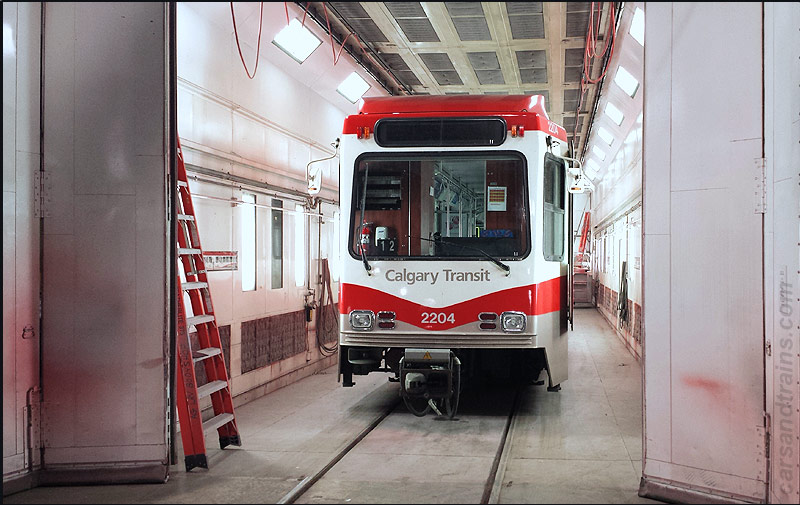 Calgary C train LRV SD160 no 2204 at Anderson paint booth in Calgary