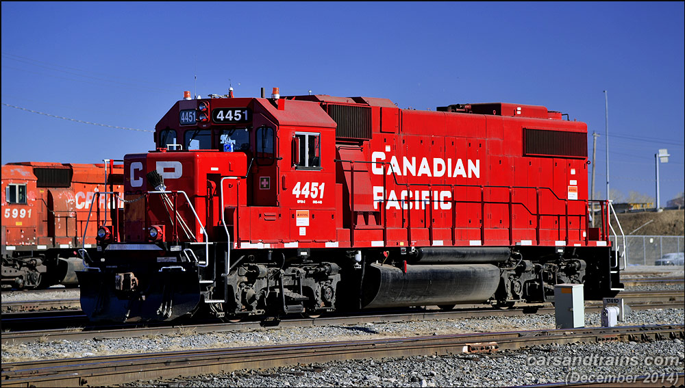 Canadian Pacific EMD GP38-2 unit 4451 is shunting at Alyth Calgary, Alberta