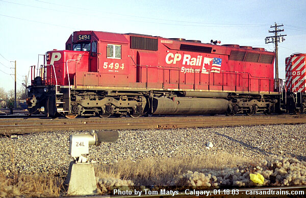 CP Rail SD40M-2 5494 on a hump train