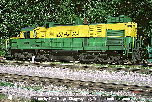 WPYR Diesel electric Loco MLW DL535E no 108 is switching at Skagway