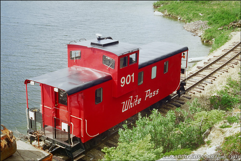 WP & YR Caboose #901 at the end of a work train North of Fraser, British Columbia