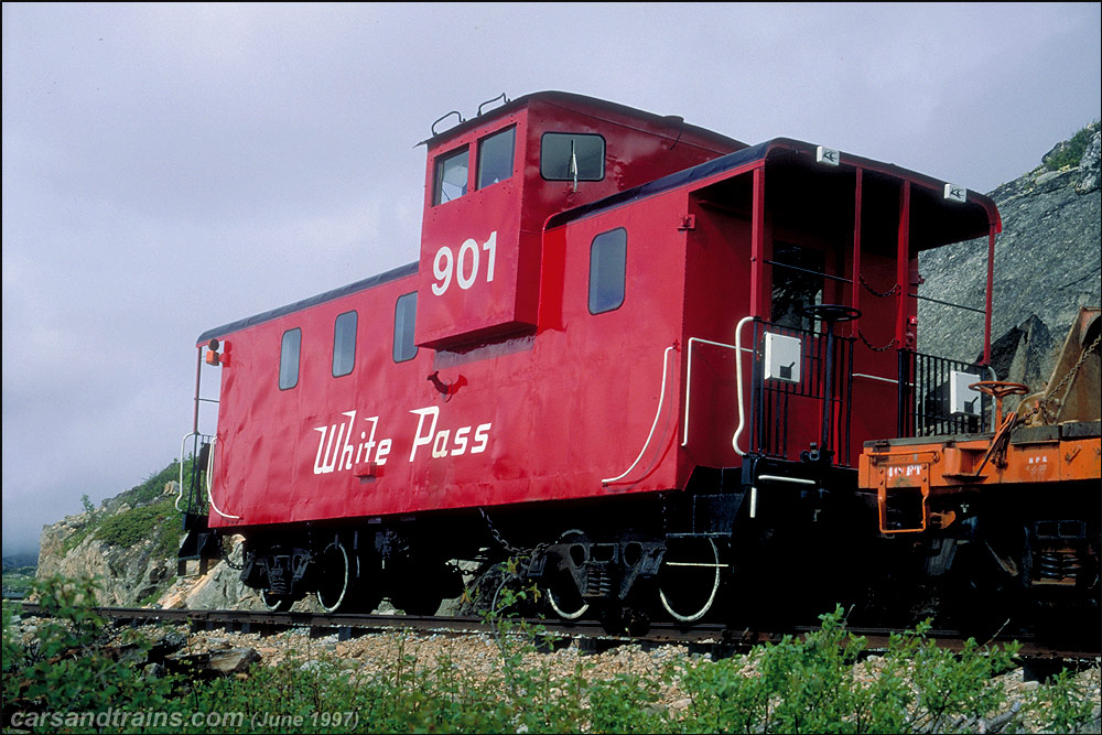 WP & YR Caboose #901 at the end of a work train North of Fraser, British Columbia