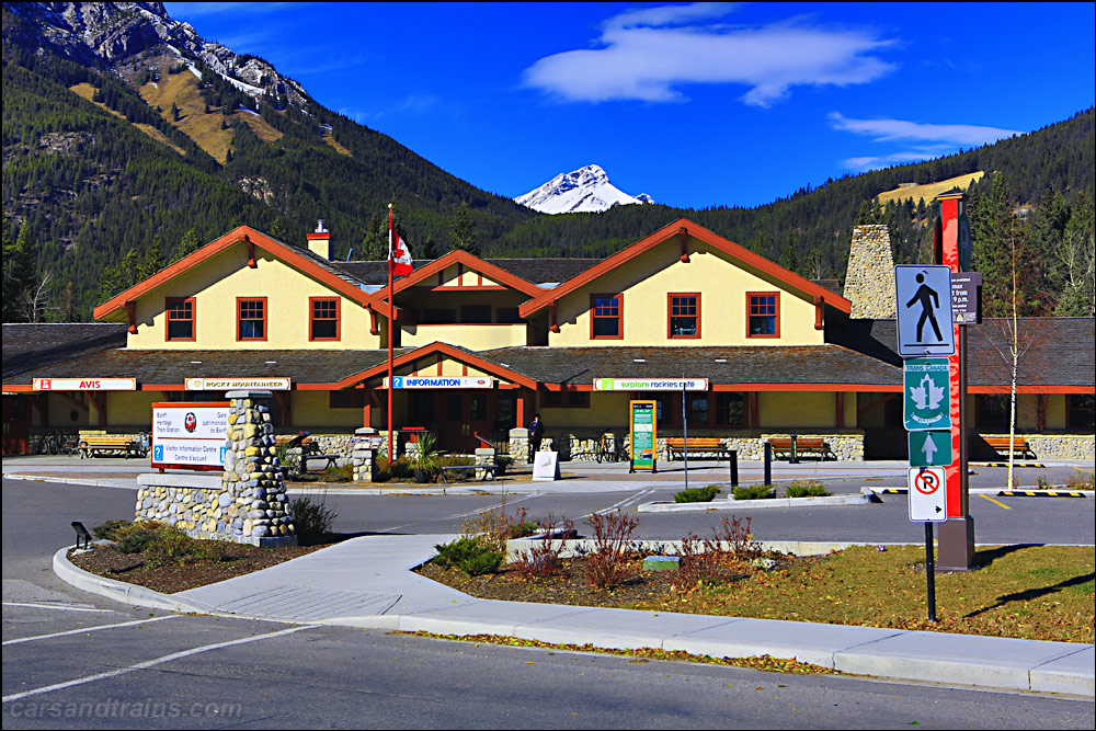 Historical Banff train and bus station.