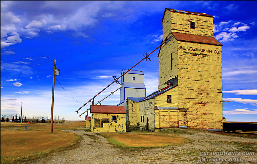 Grain elevators at Mossleigh, Alberta.